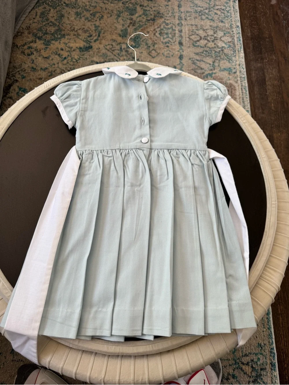 Light Blue Smocked Girls' Dress with White Peter Pan Collar